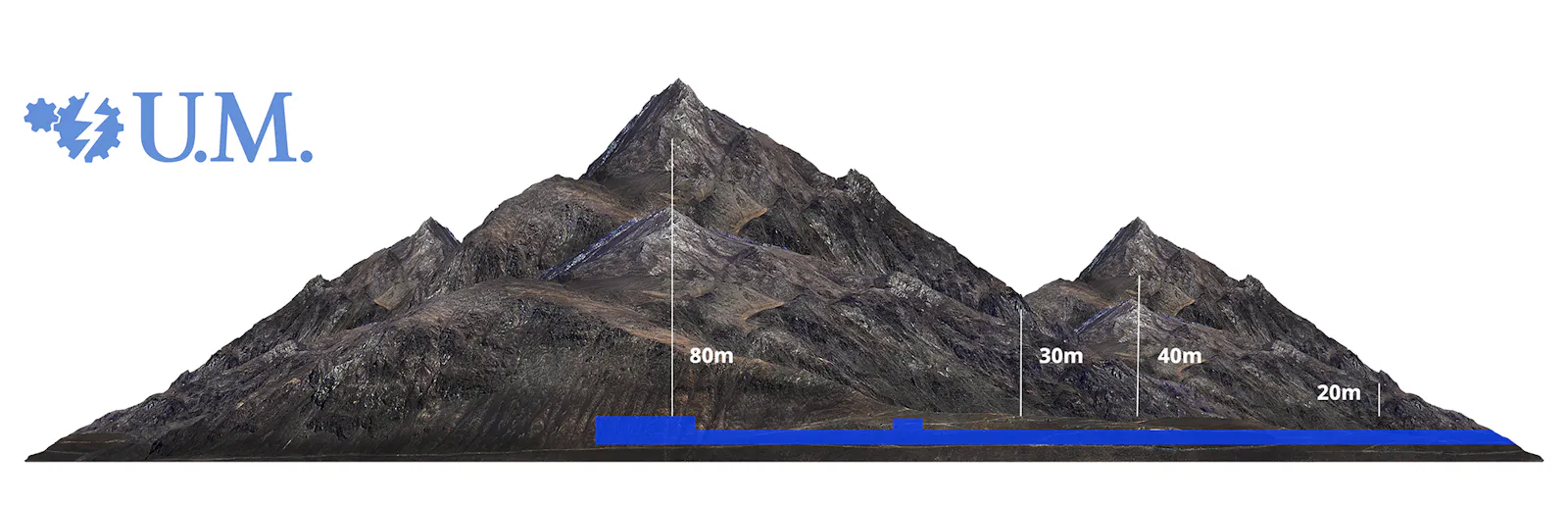 Querschnitt durch einen Berg mit einer Bunkeranlage.