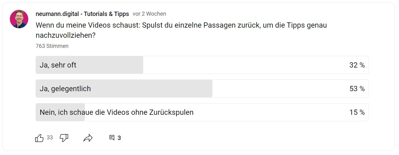 Abstimmungsergebnis auf dem YouTube Community-Tab.