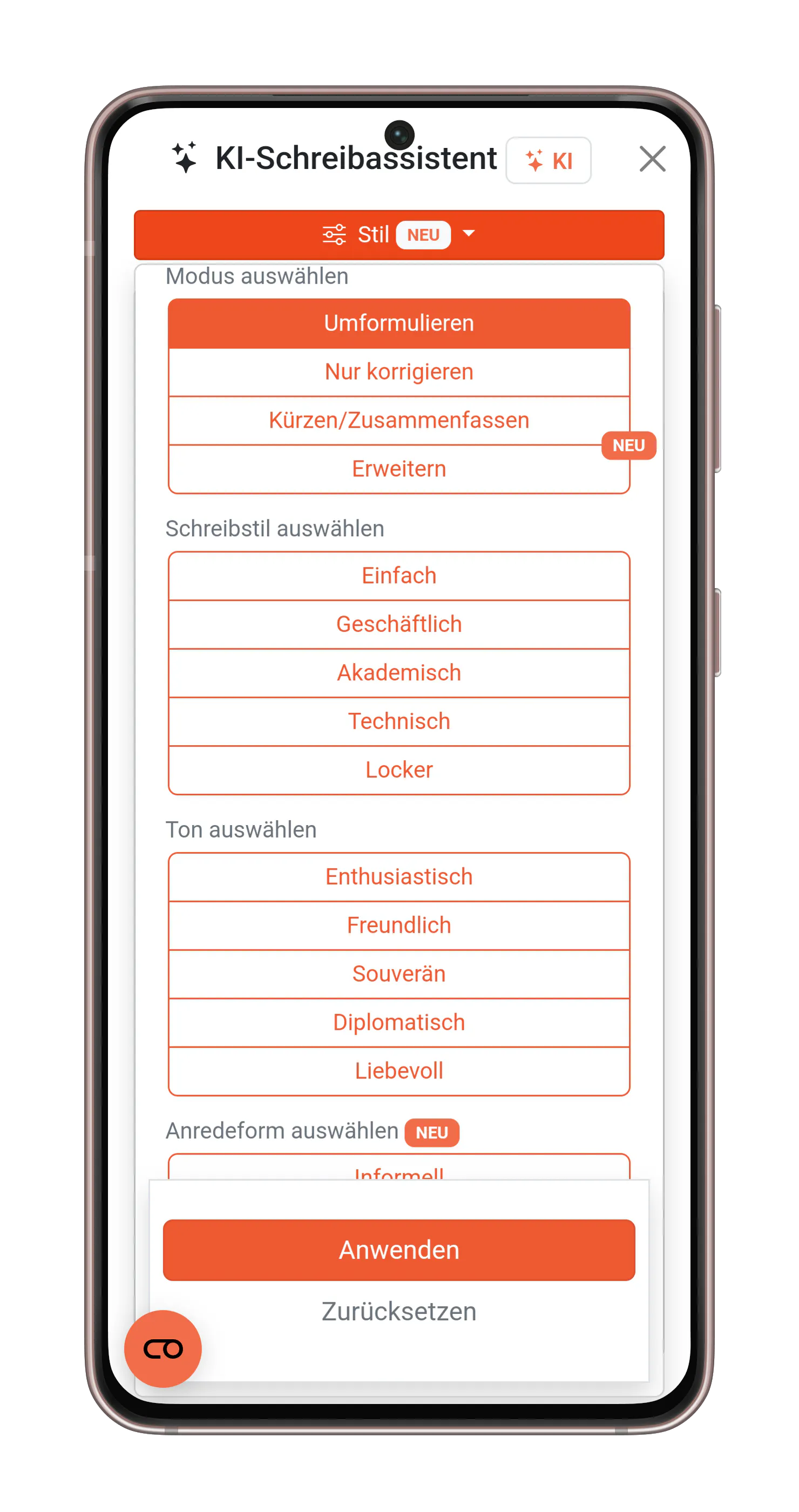 Der KI-Schreibassistent ist jetzt in vollem Umfang mobil am Smartphone und Tablet nutzbar!