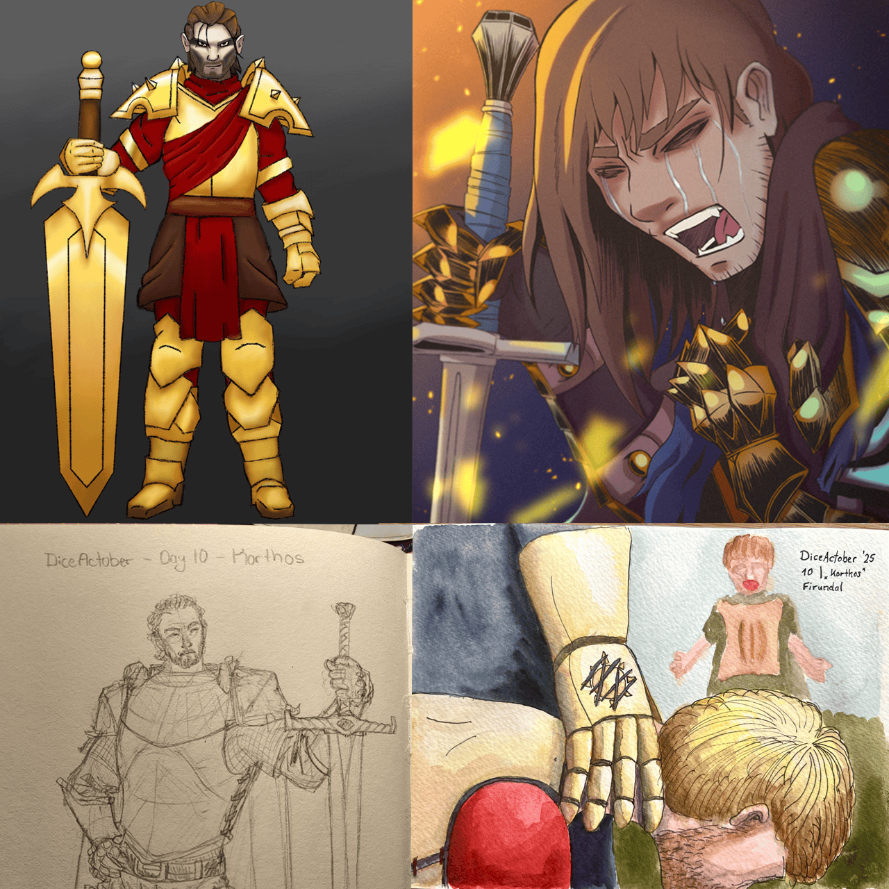 Vier Fanarts zu Korthos, dem Todesritter.