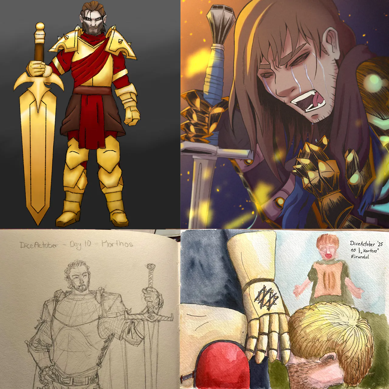 Vier Fanarts zu Korthos, dem Todesritter.