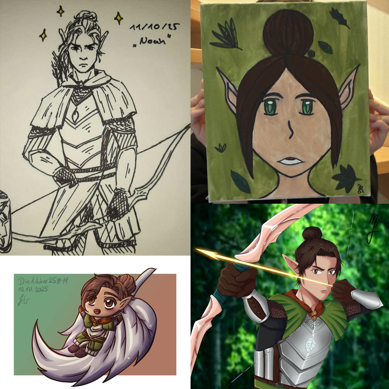 Vier Fanarts zum Elfenmann Noah.