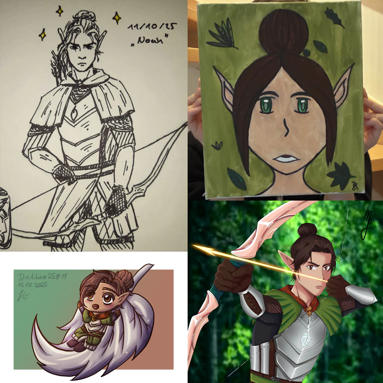 Vier Fanarts zum Elfenmann Noah.