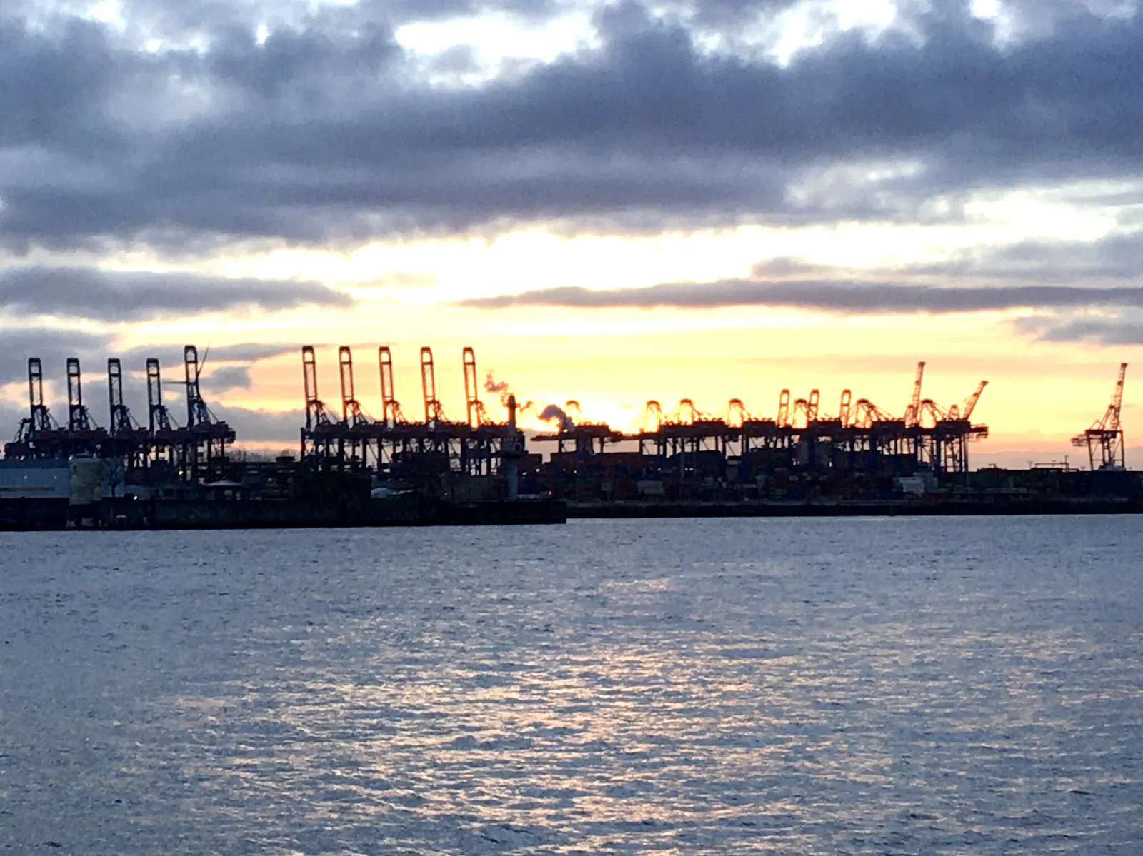 Blick auf Kräne im Hamburger Hafen