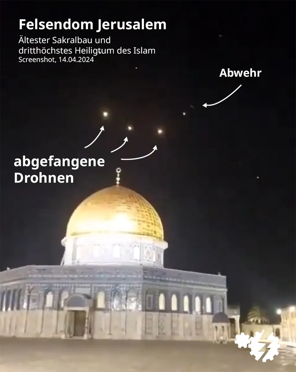 Screenshot abgefangener Drohnen hinter dem Felsendom
