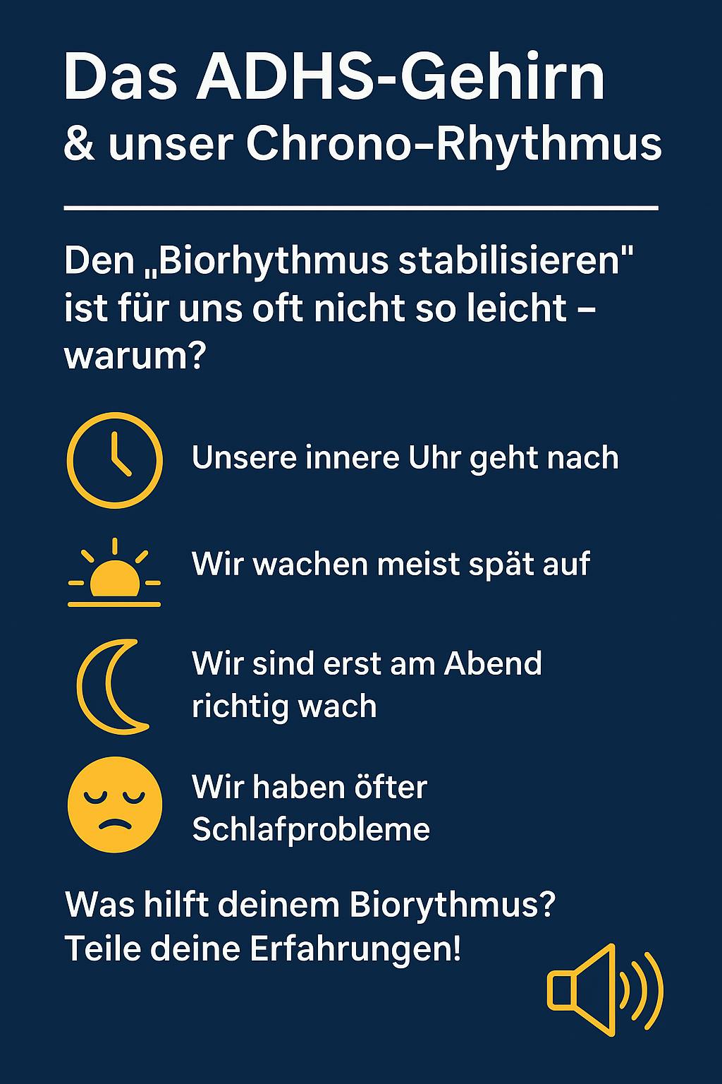 Infografik zum Thema „Sommerzeit & ADHS: Mini-Jetlag für unser Gehirn?“ mit kurzen Erklärungen zur Auswirkung der Zeitumstellung auf ADHS. Enthält Icons und Stichpunkte zu Müdigkeit, Konzentrationsproblemen und verzögerter Melatoninproduktion.