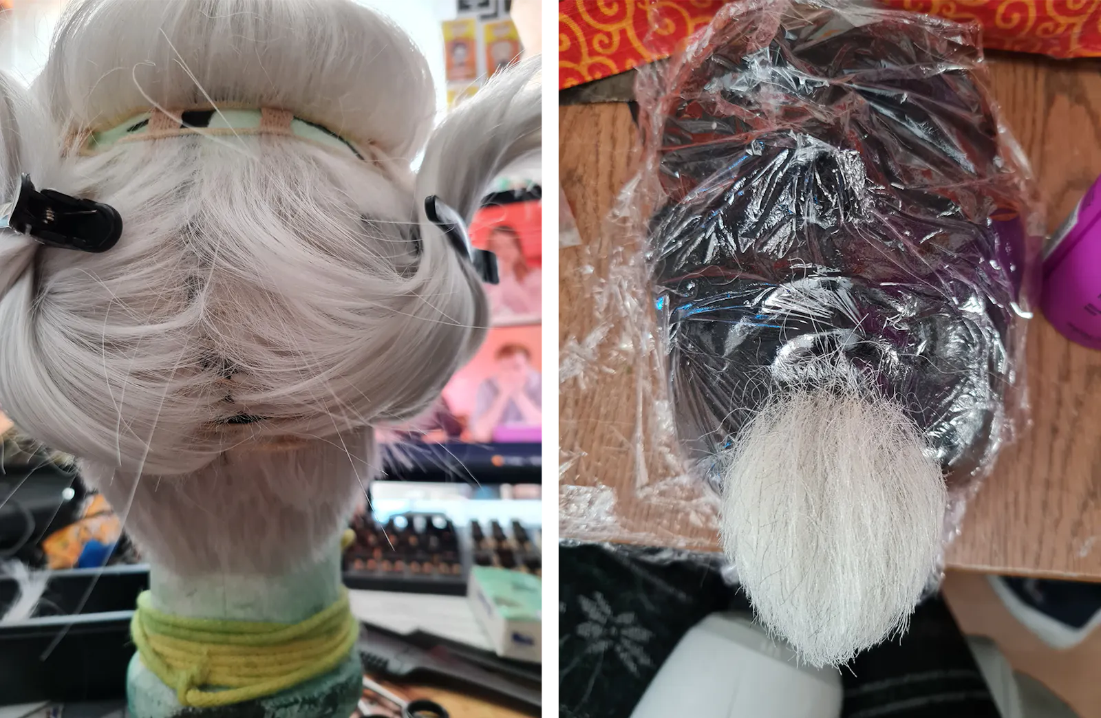 Links: Perücke für Gon-Cosplay
Rechts: Bart-Perücke