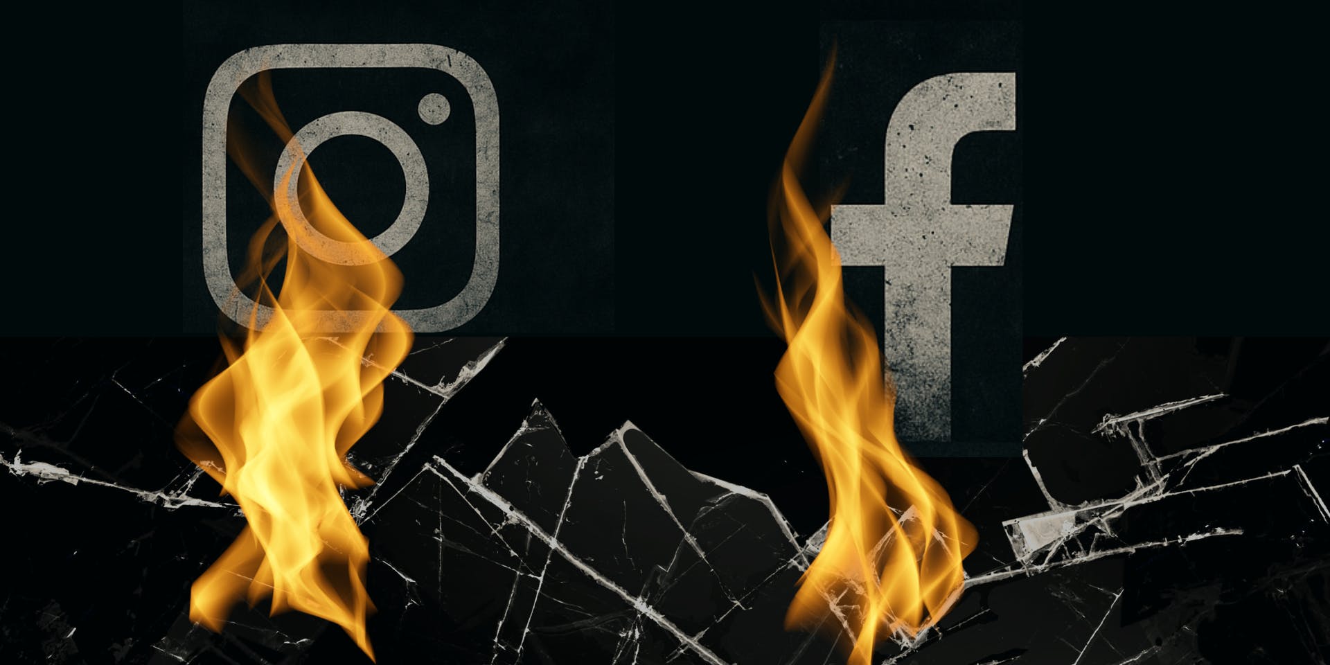 Eine dunkle und dystopische Abbildung von den Logos von Instagram und Facebook.