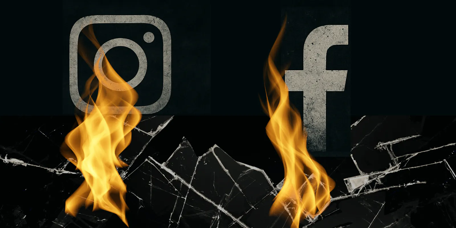 Eine dunkle und dystopische Abbildung von den Logos von Instagram und Facebook.