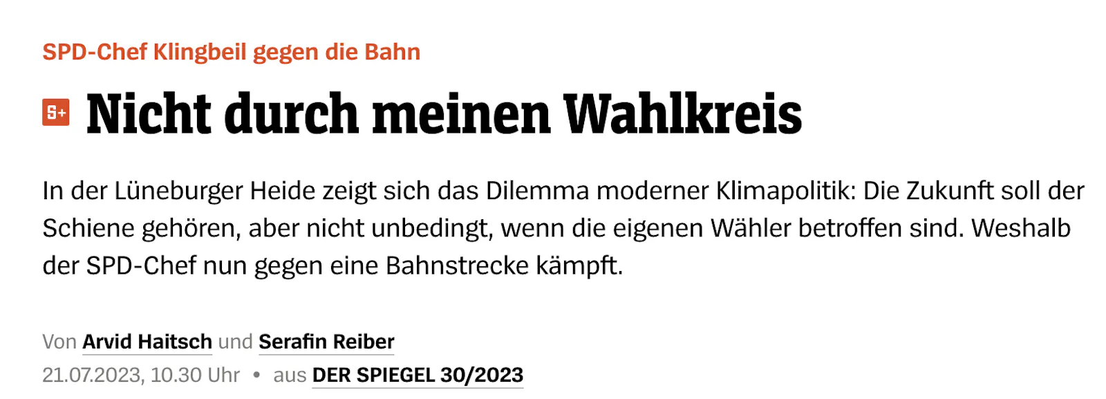 Nicht durch meinen Wahlkreis. SPD-Chef Klingbeil kämpft gegen eine Bahnstrecke.