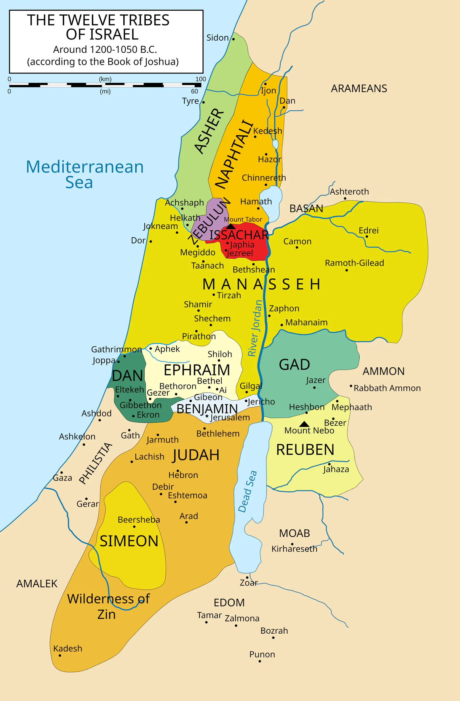Karte der Zwöf Stämme Israels.