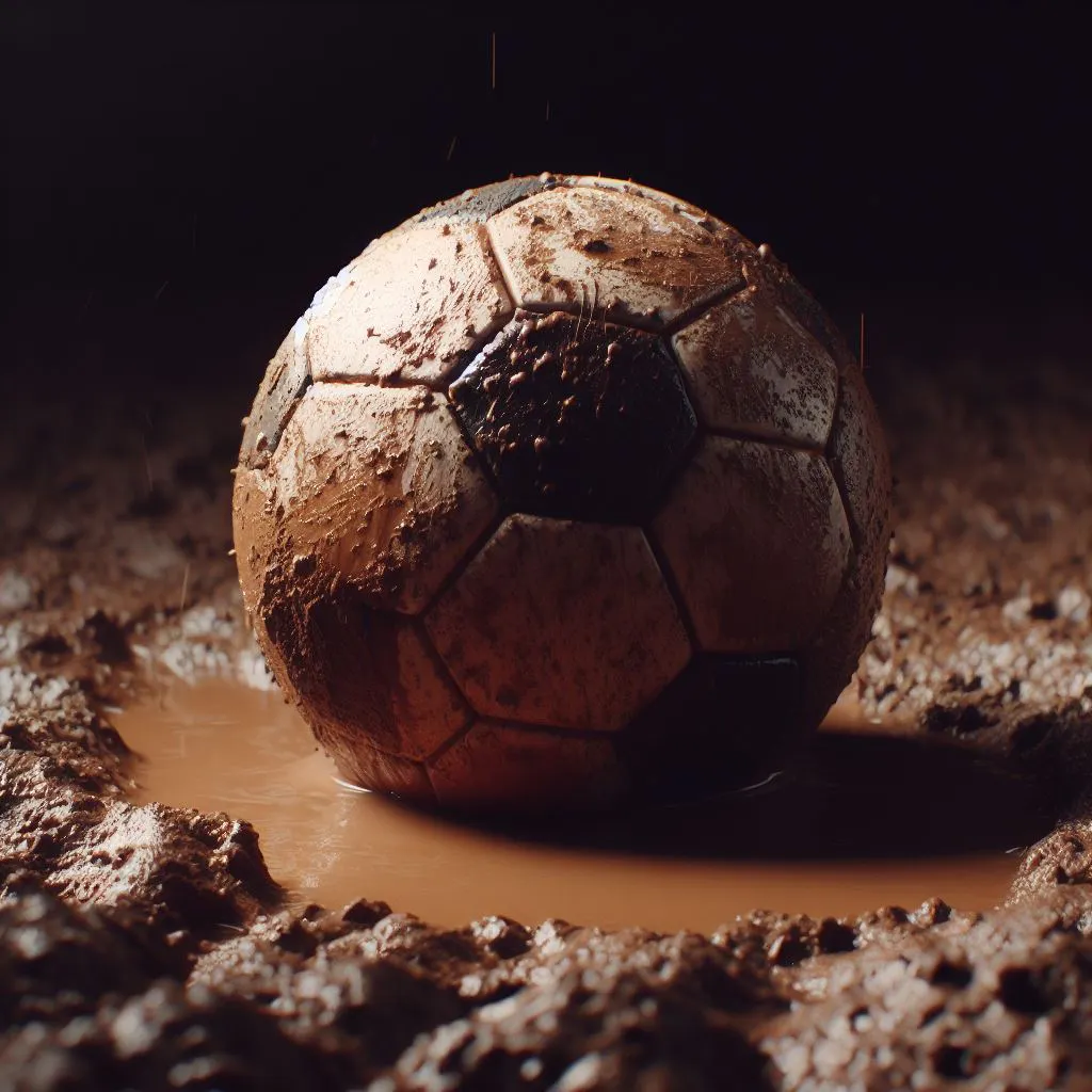Fußball in braunem Matsch