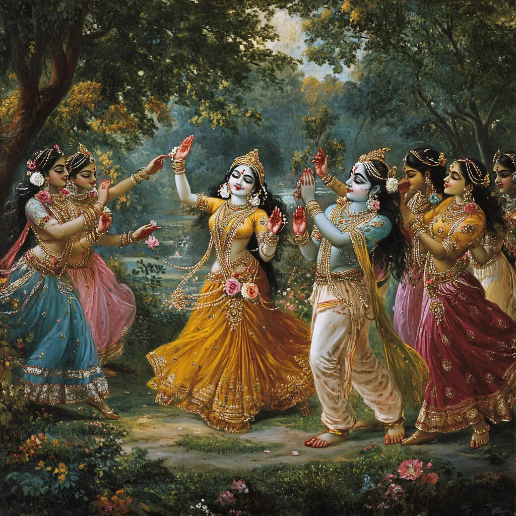 Radha and Krishna dancing with the gopis