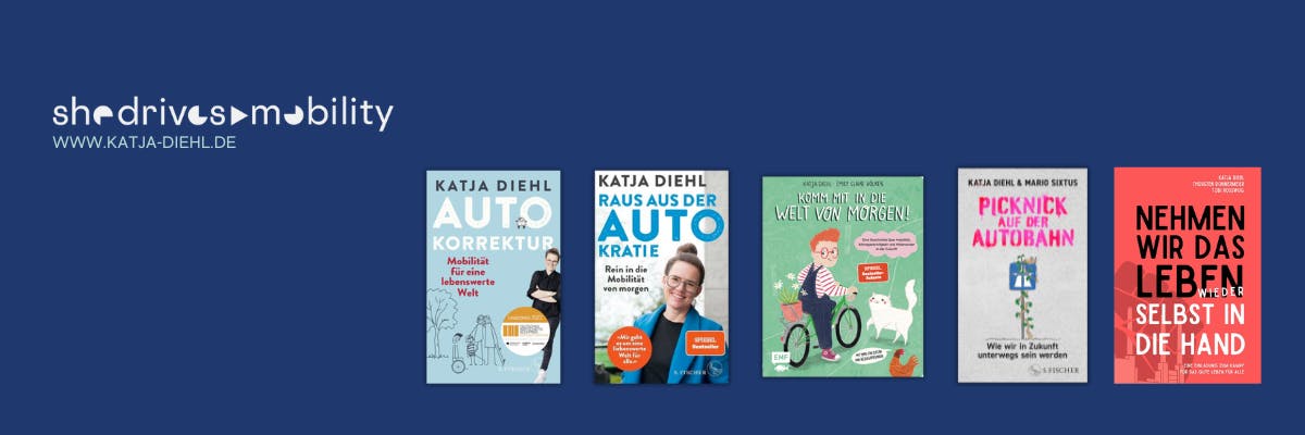Ein blaues Sharepic, auf dem alle fünf Bücher als Cover zu sehen sind.
