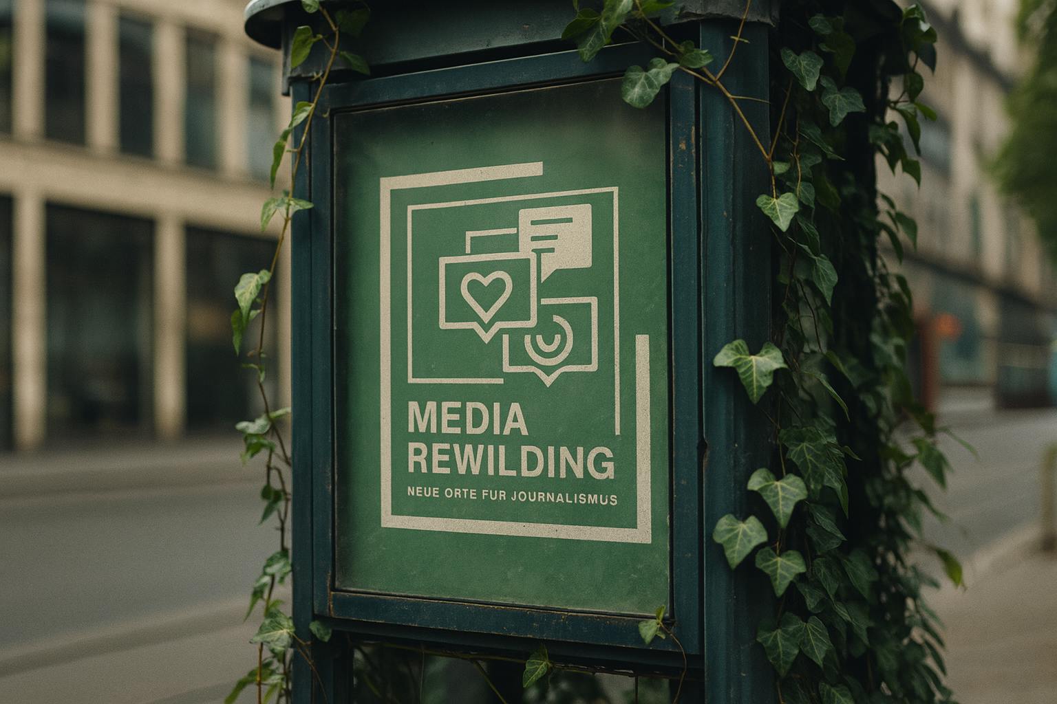 Media-Rewilding-Plakat in Kasten an der Straße