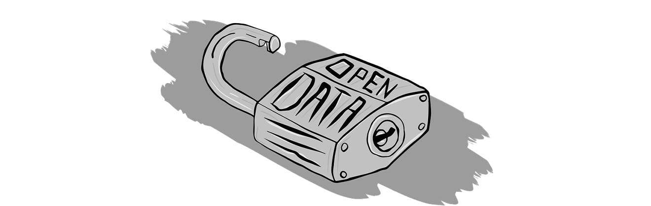 Geöffnetes Vorhängeschloss zeigt Titel "Open Data"