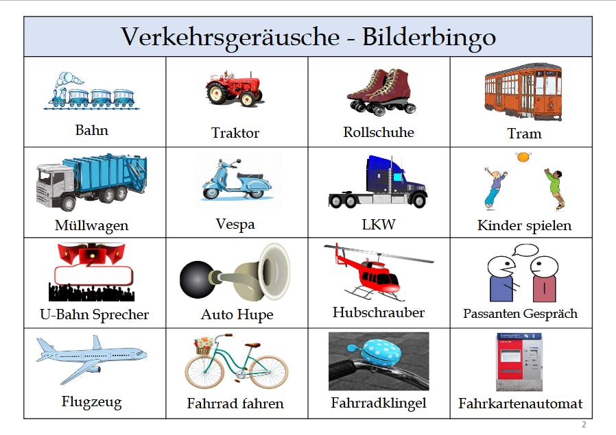 Beispiel - Verkehrsgeräusche - Bilderbingo