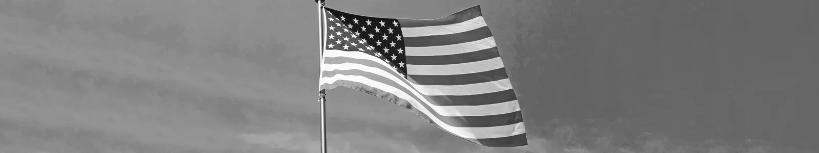 Wehende US-amerikanische Flagge in schwarz-weiß.