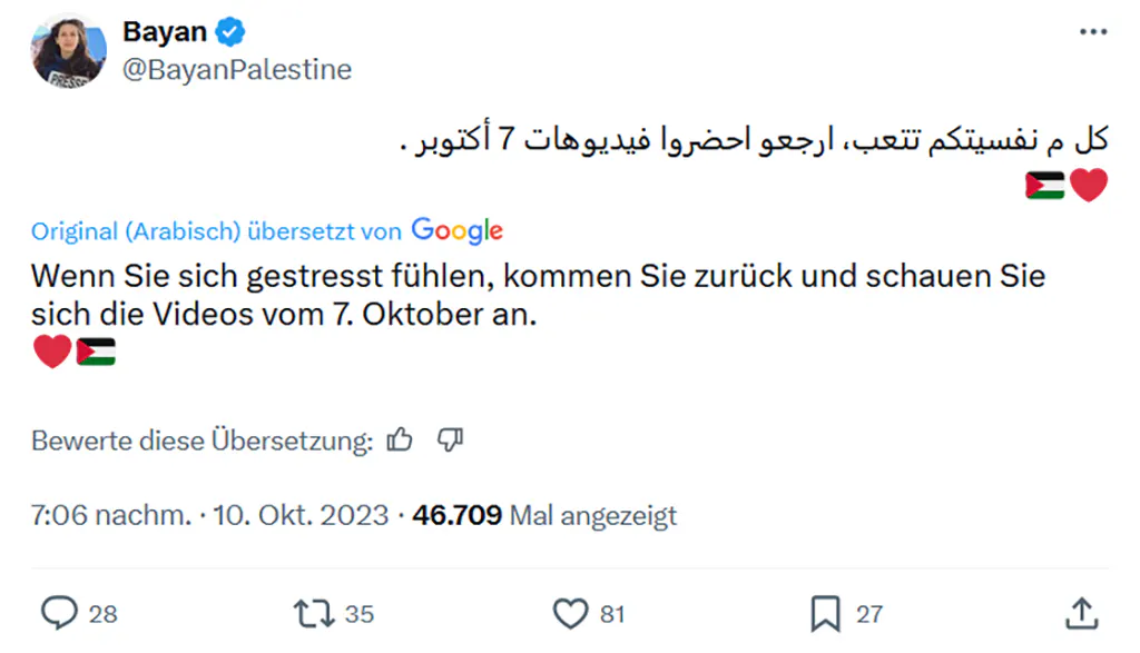 Screenshot des Postings zu den Videos