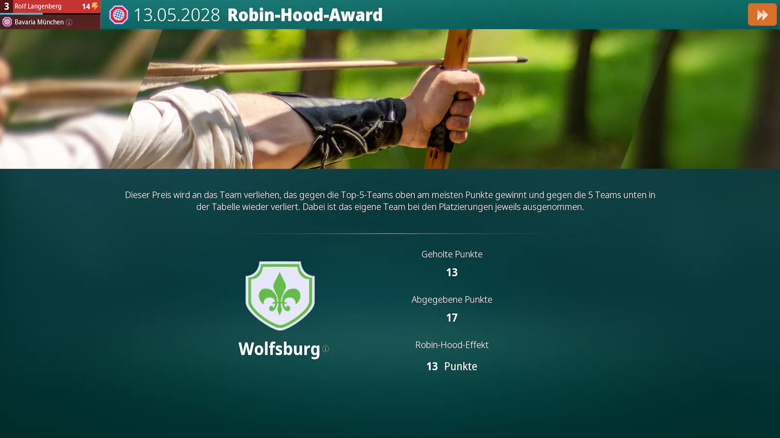 Der Screenshot zeigt den Robin-Hood-Award.