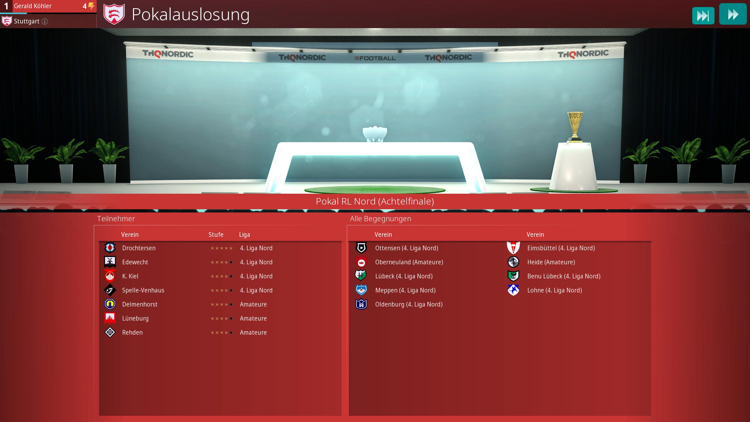 Der Screenshot zeigt eine Pokalauslosung eines regionalen Pokals.