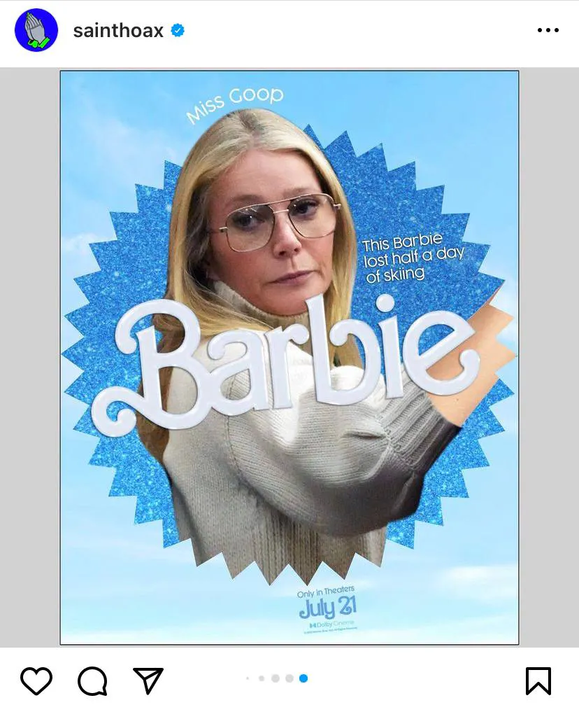 Gwyneth Paltrow während des Gerichtsprozesses, aber im Barbie-Template.