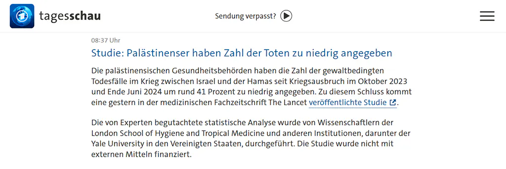 Screenshot der Meldung der Tagesschau.