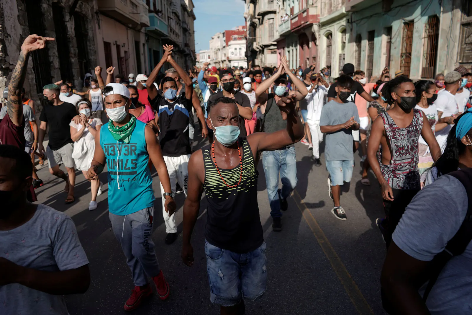 A crowd of Afro Cubans protesting in the streets