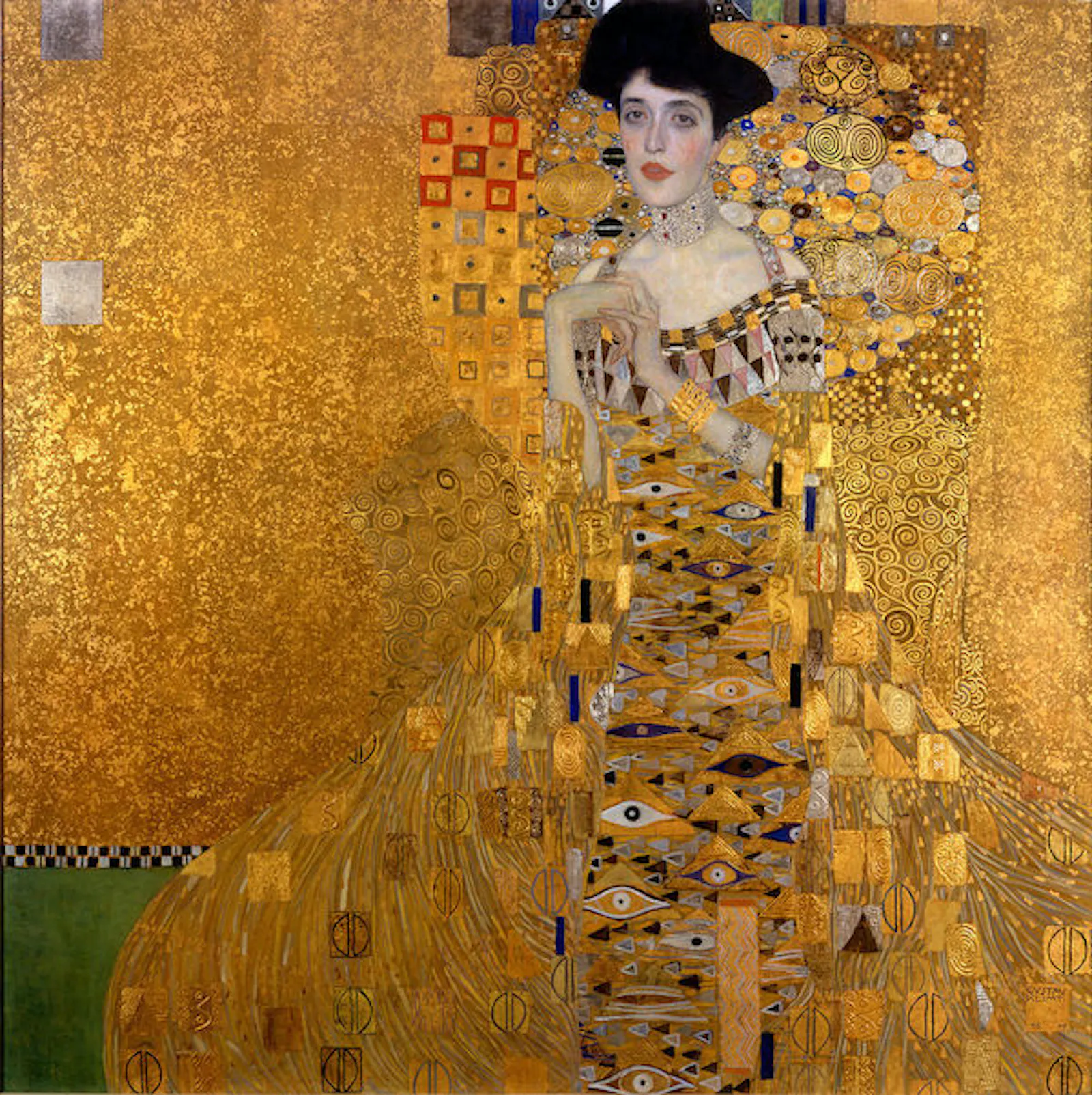 Retrato de la dama dorada de Gustav Klimt en colores amarillos.