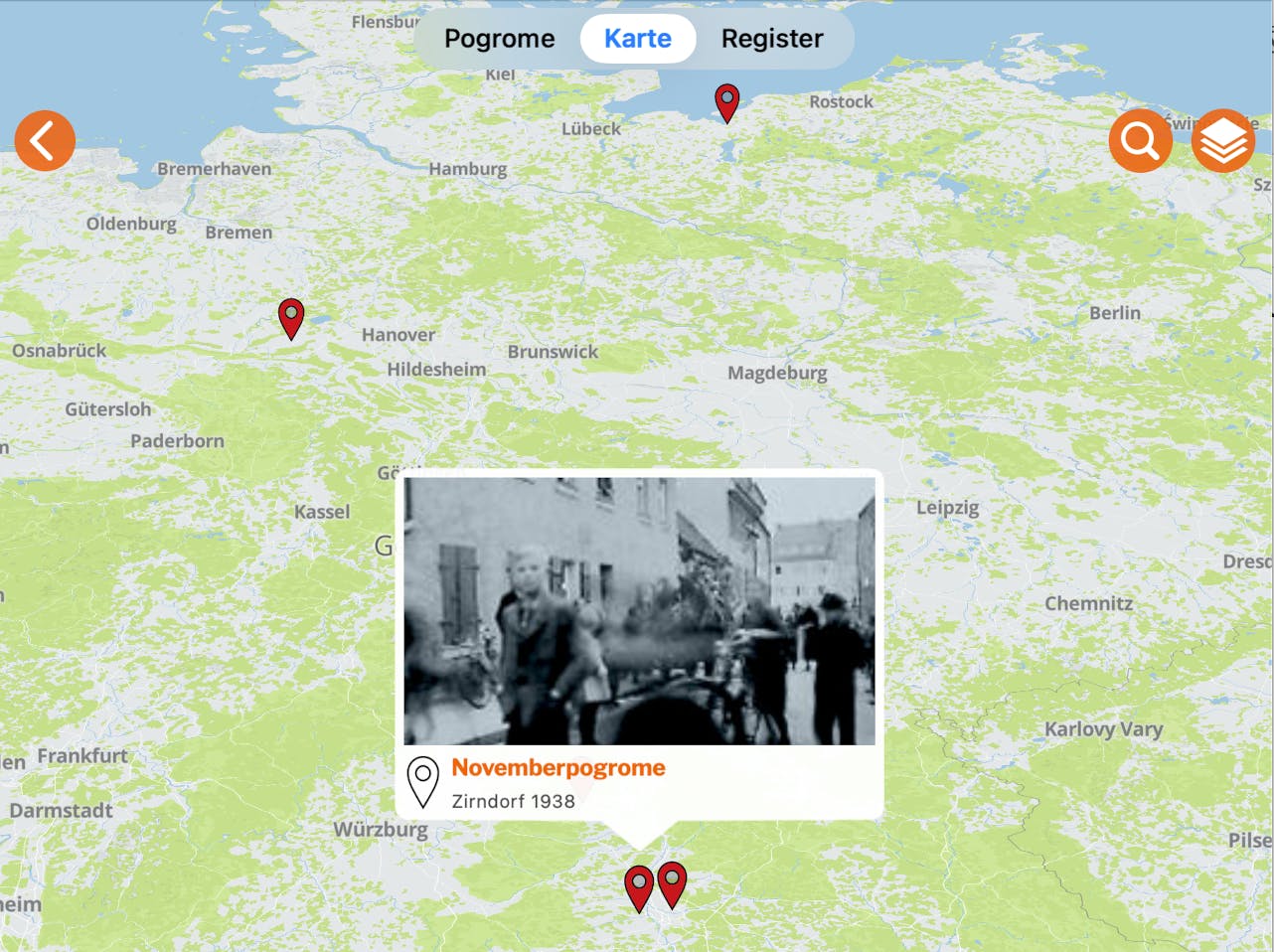 Screenshot des NaziCrimesAtlas