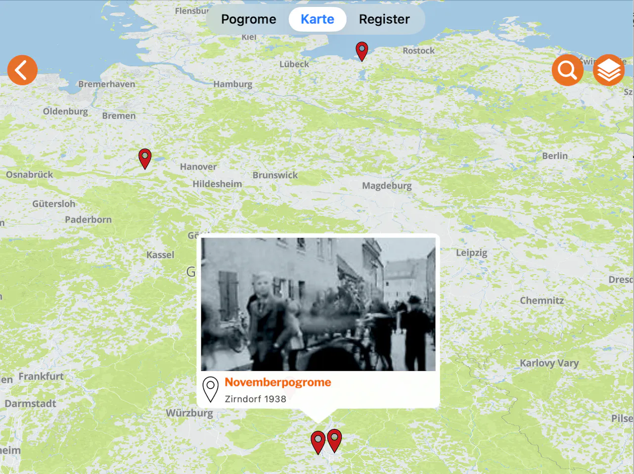 Screenshot des NaziCrimesAtlas