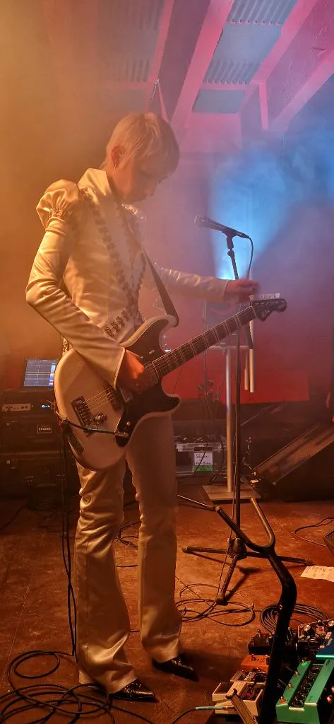 Stelle Rose mit Gitarre auf der Bühne
