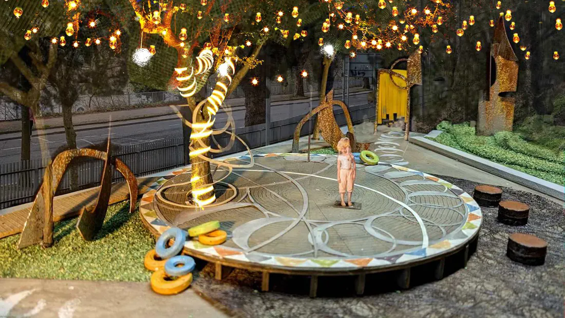 Outdoor stage for performance of A Midsummer Night's Dream at the Lyric Theatre, Belfast, in July