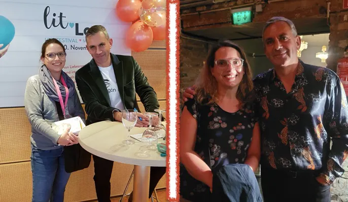 Christine Piontek und Wladimir Kaminer, links 2019 und rechts 2025