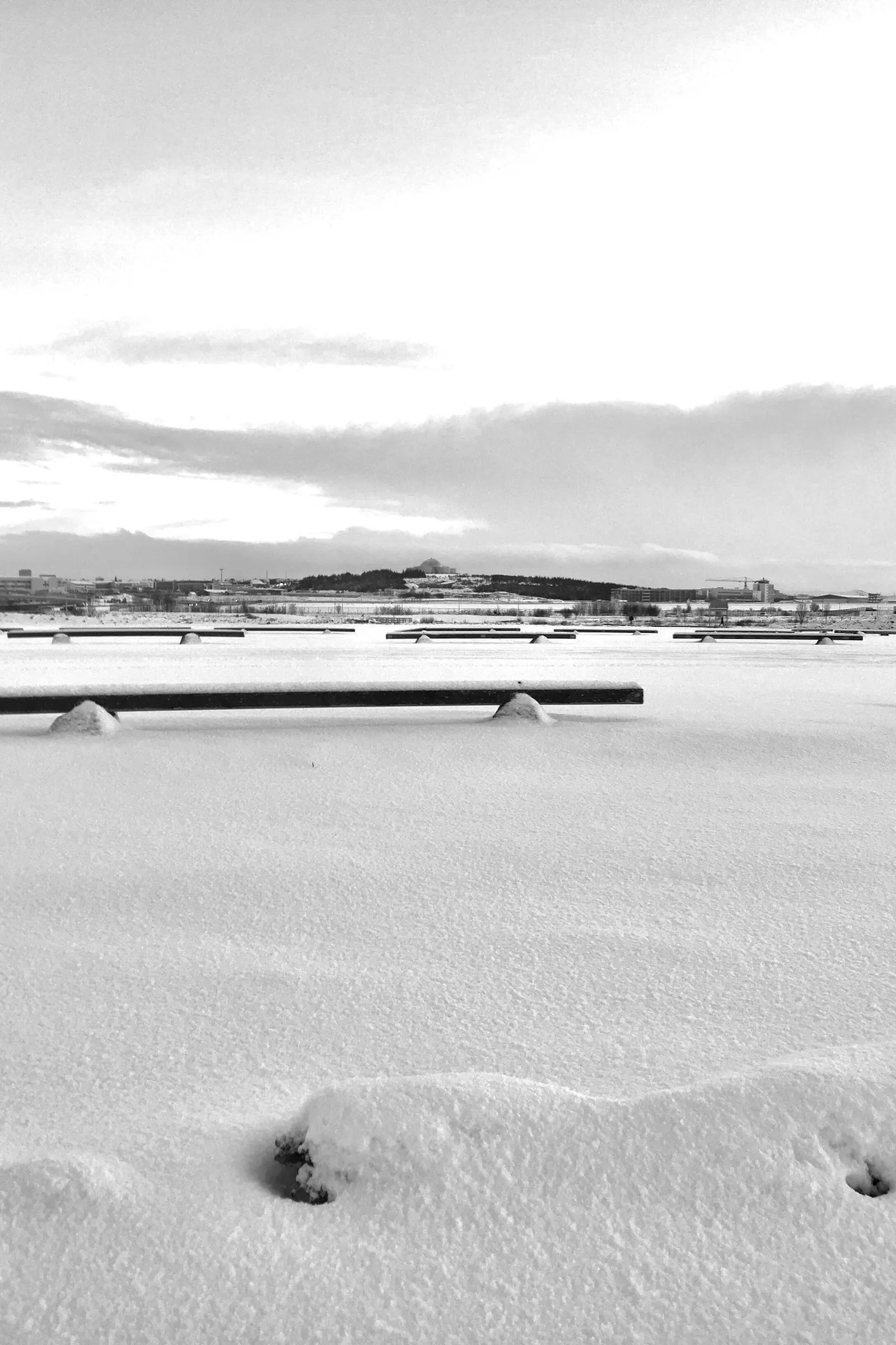 Snowy Reykjavík. In the distance you see the Pearl