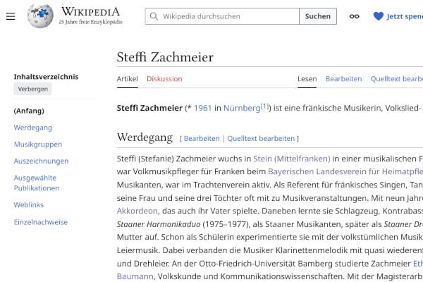 Anfang der Wikipedia-Seite über Steffi Zachmeier