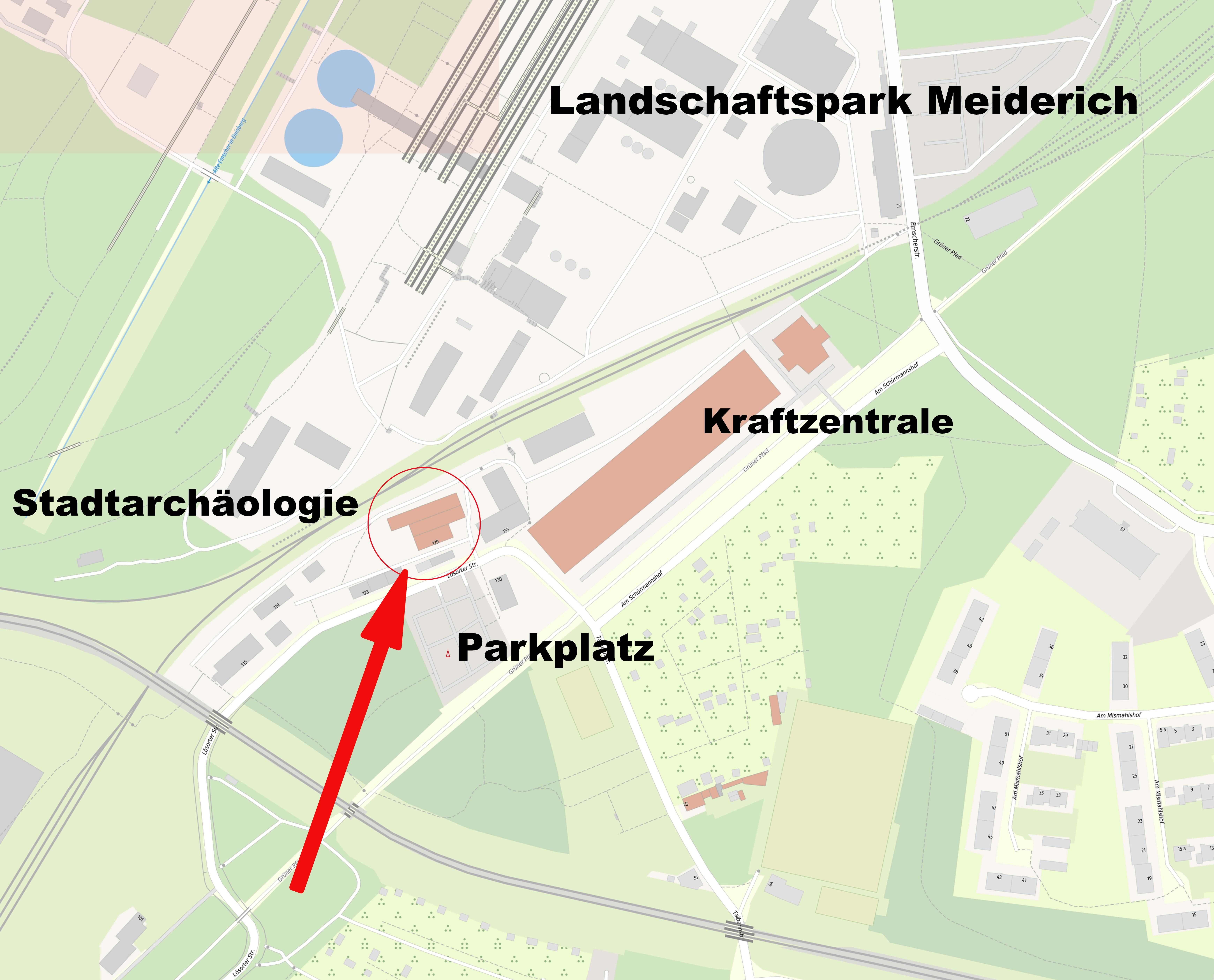Ausschnitt aus der Topografischen Karte mit Beschriftung und Pfeilen.