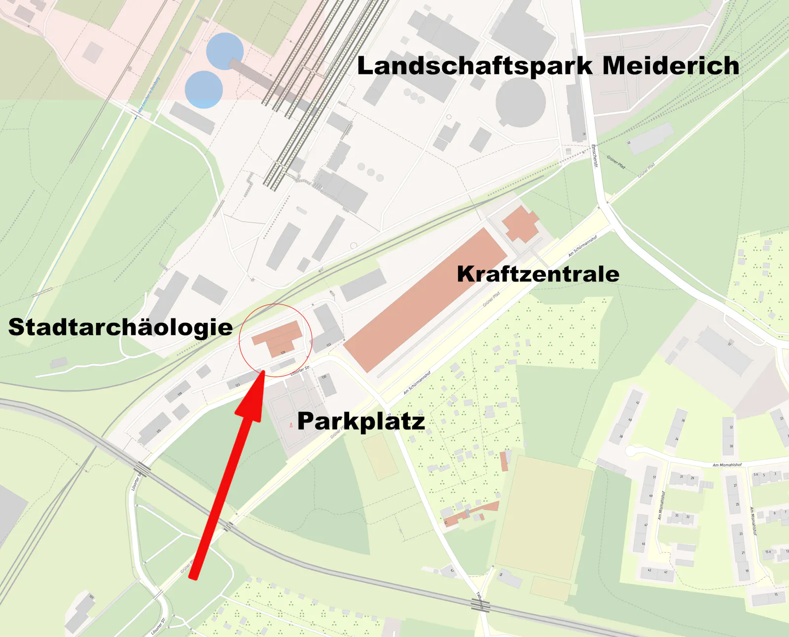 Ausschnitt aus der Topografischen Karte mit Beschriftung und Pfeilen.