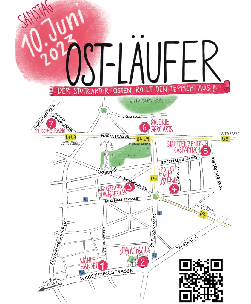 Karte und QR-Code für die Veranstaltung Ost-Läufer am Samstag, 10. Juni