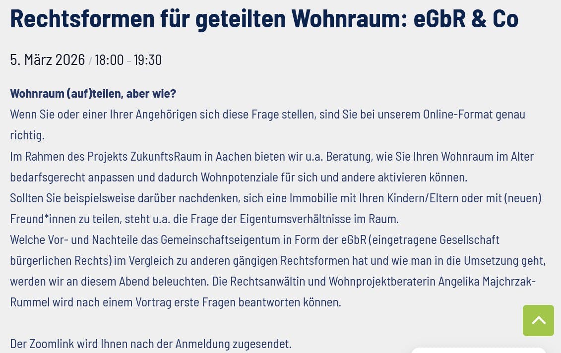 kostenfreie Veranstaltung im Projekt ZukunftRaum von altbauplus