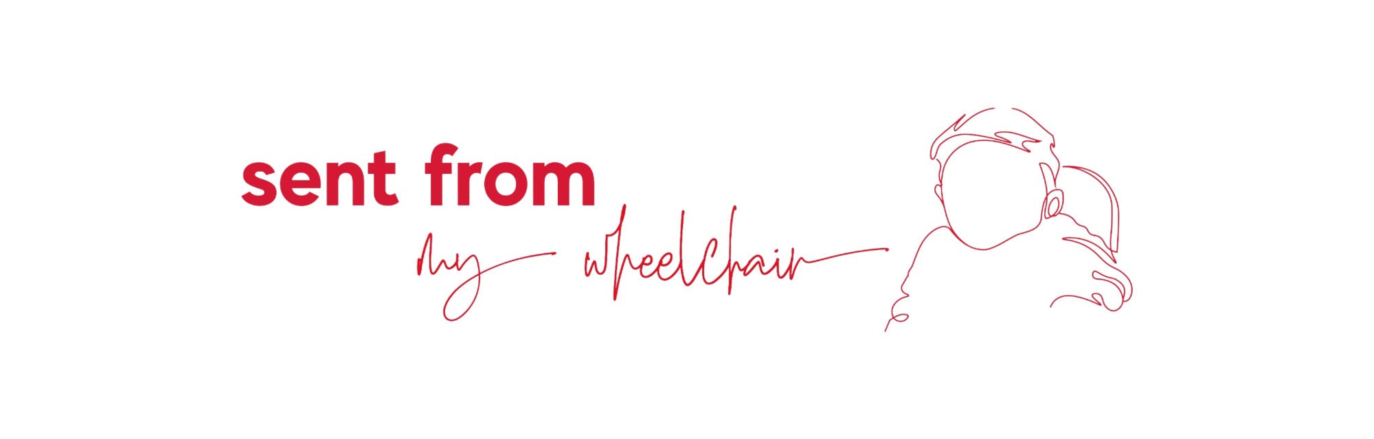 Logo von "sent from my wheelchair", man sieht die Zeichnung einer Person im Rollstuhl