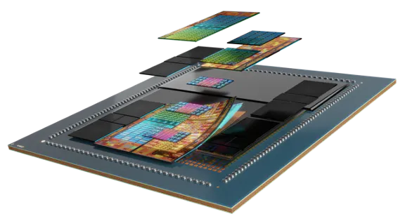 Ein Schaubild, dass die verschiedenen Layer des AMD-Chips zeigt.