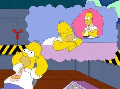 Ein Bild von Homer Simpson, der davon träumt, wie er davon träumt ein Sandwich zu essen.