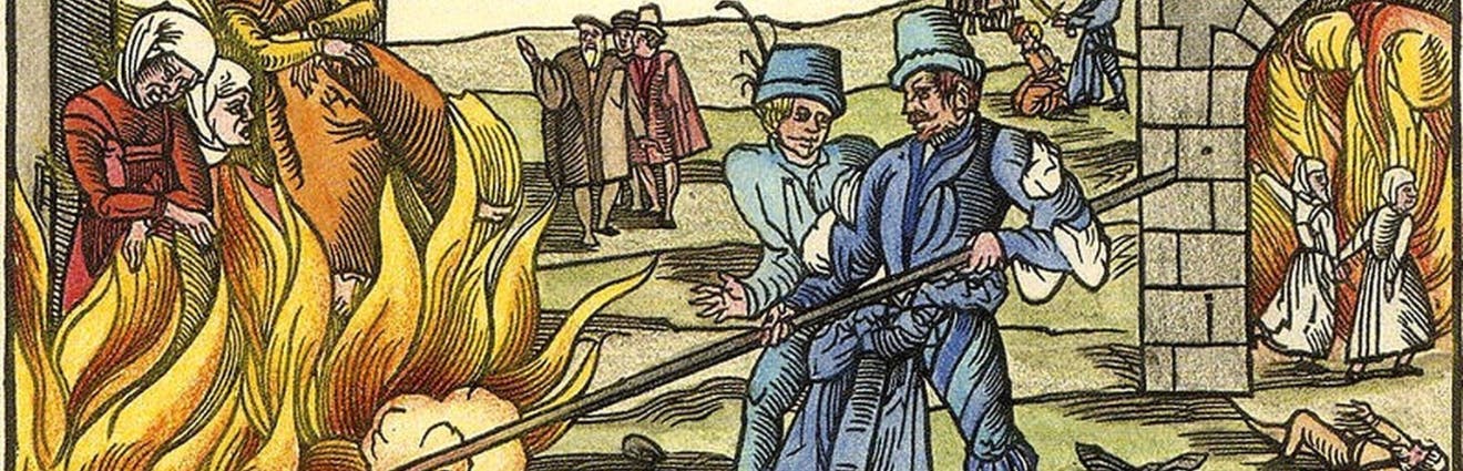 Zeichnung einer Hexenverbrennung um 1555 bei Nürnberg