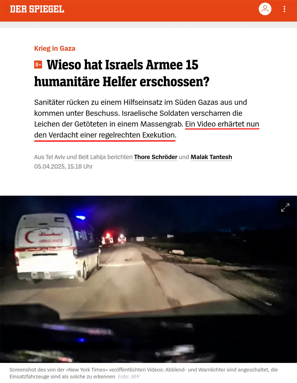 Screenshot des Beitrags des Spiegels