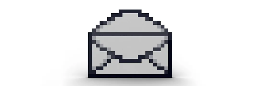 Verpixeltes Email-Icon in schwarz und weiß.