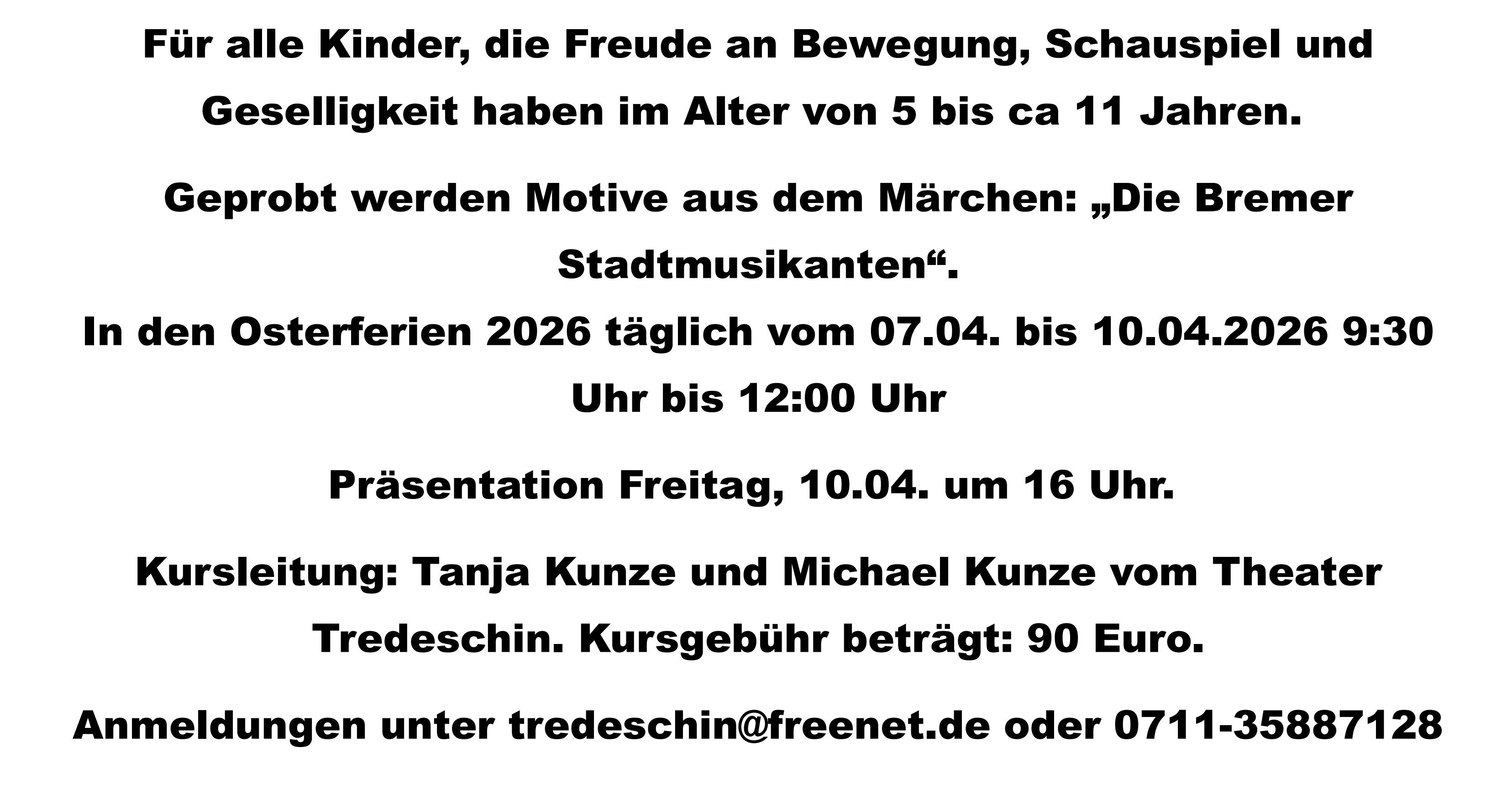 Theater-Workshop im Theater Tredeschin in den Osterferien
