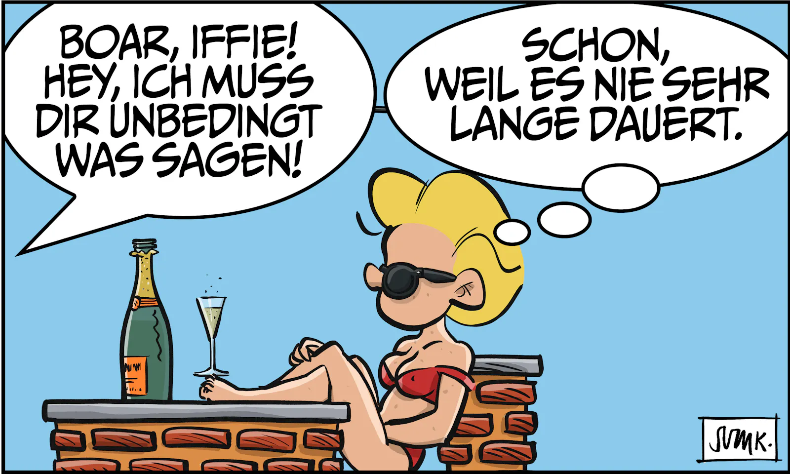 Im nächsten Moment ruft jemand off-panel: „Boar, Iffie! Hey, ich muss dir unbedingt was sagen!“ Ivy denkt nur: „Schon, weil es nie sehr lange dauert.“