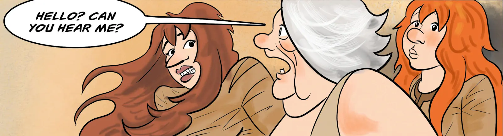 Panel 3:
Atra raises her voice.
Atra: HELLO? CAN YOU HEAR ME?
