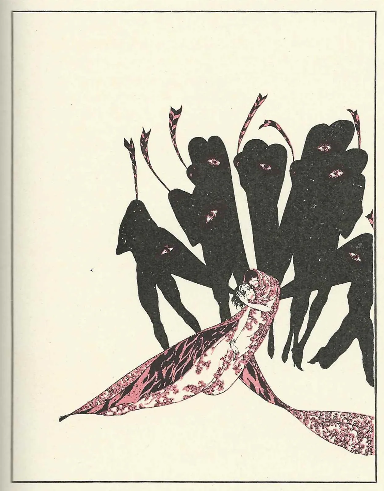 Illustration zu Oscar Wildes "Salomé" mit schattenhaften Gestalten
